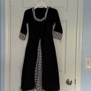 Black and White Striped Kids Abaya Dress